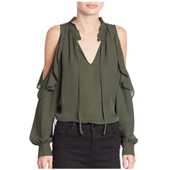 Parker Marjorie Silk Ruffles Boho Balloon Sleeves Shoulder Blouse Top V Neck S - Picture 16 of 16